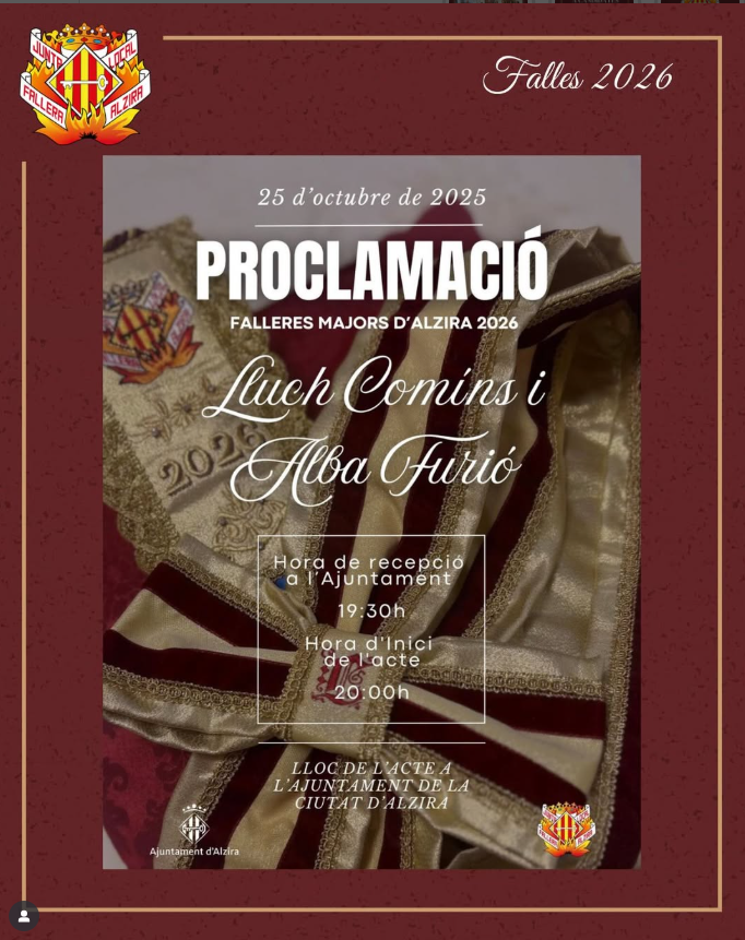 Proclamació Falleres Majors d'Alzira 2026